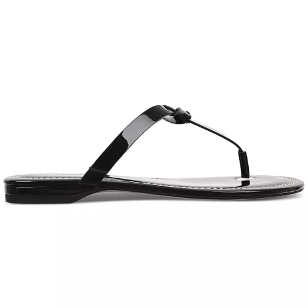 On 34th Women's Galinaa Black Patent Knotted T-straps Slip-on Sandals Size 6.5 - Picture 3 of 9